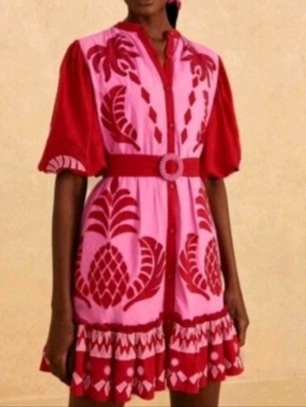 FARM Rio Jungle Embroidered Pink and Red Floral Mini Dress